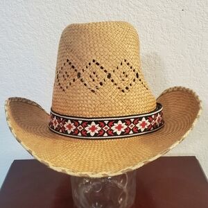 Cowboy Straw Hat with Embroidered Band Size LG